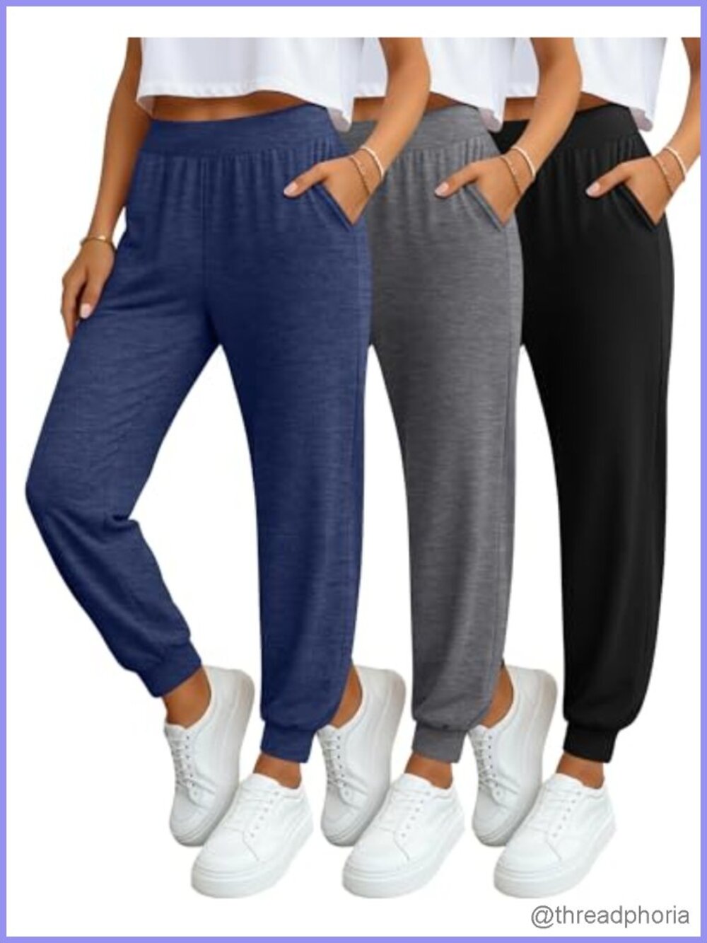 Women's Yoga Joggers 3 Pack Tapered Sweatpants Deep Pockets